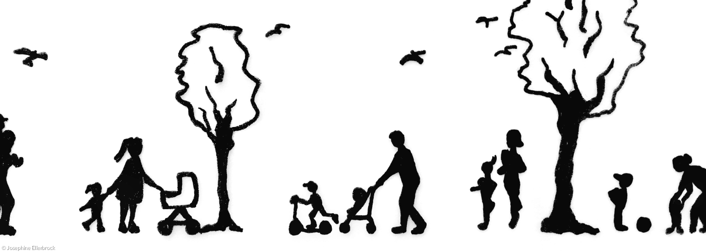 Zeichnung von Familien unterwegs