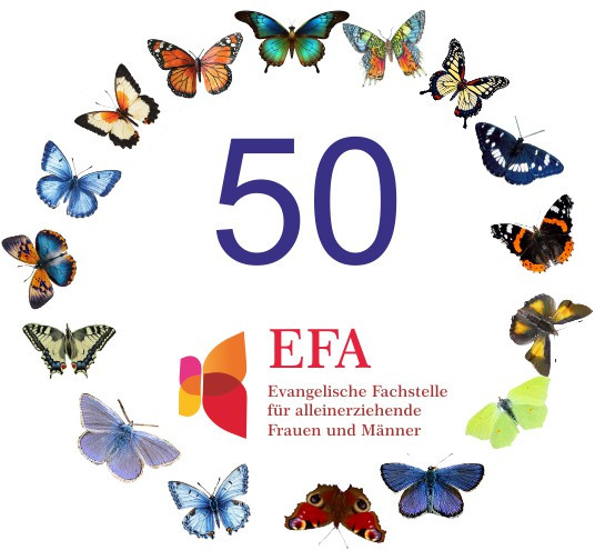 50 Jahre EFA in Kreis aus bunten Schmetterlingen